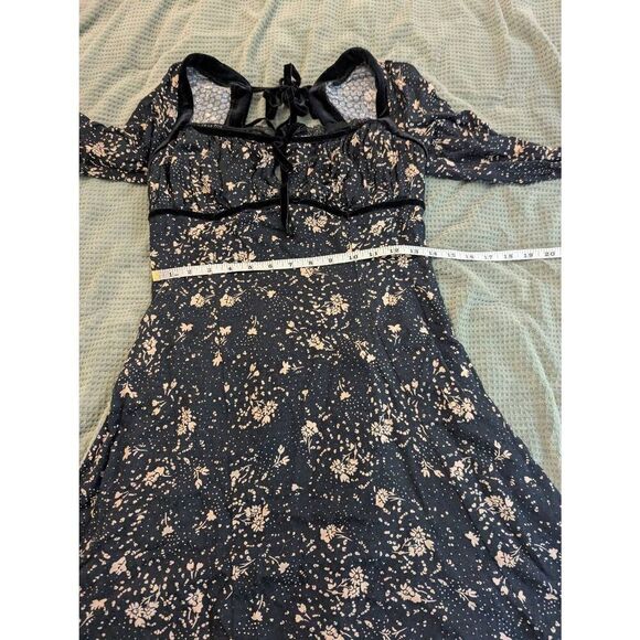 Free People Women's Size Small Black Floral Tess Square Neck Mini Dress - Picture 7 of 8